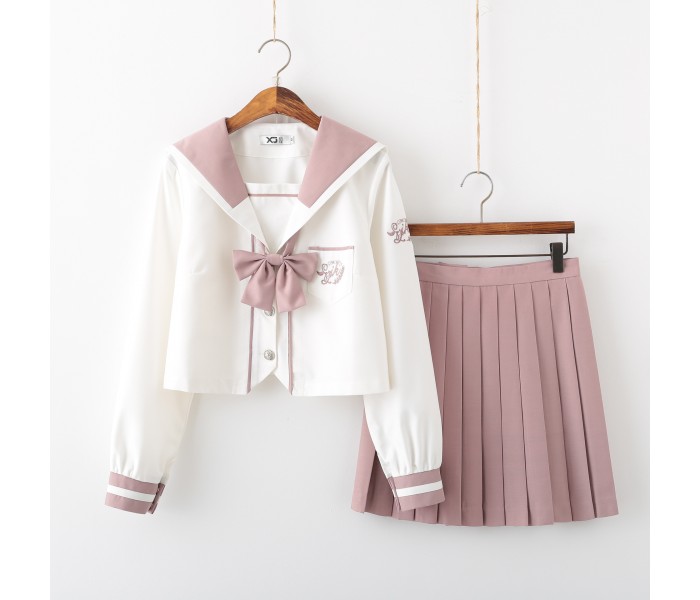 Японская школьная форма розово-белая с длиным рукавом