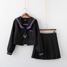 Японская школьная форма чёрная (фиолетовые вставки) с длинным рукавом